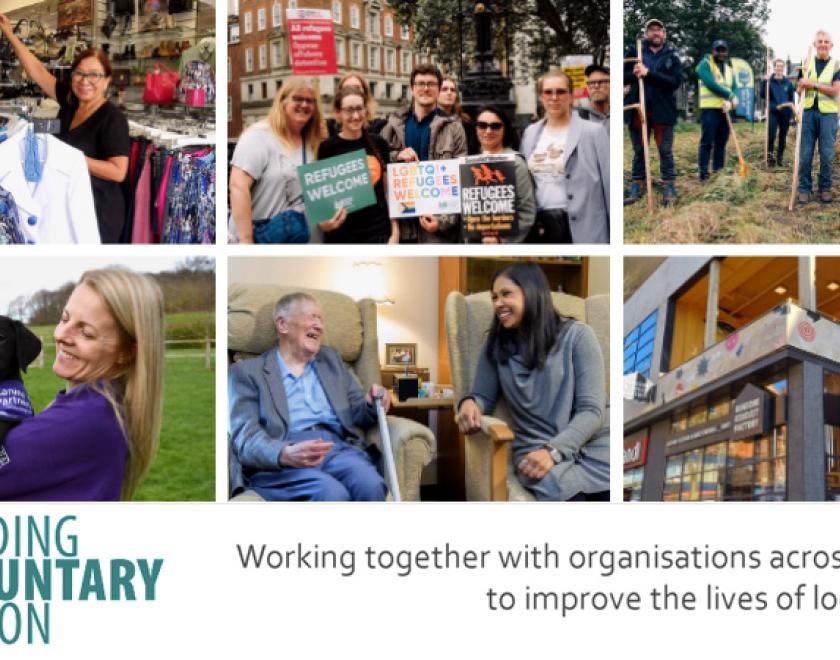 Montage of people doing volunteering roles